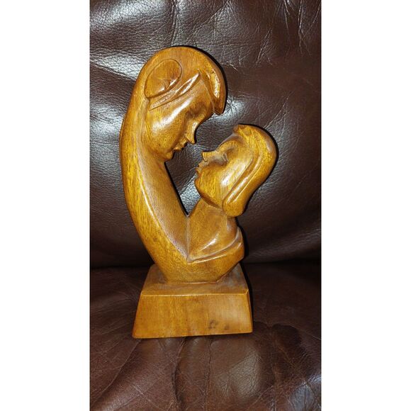 Vintage 8.25" Monkey Pod Wood Couple Sculpture – Alli Woods Honolulu - Picture 1 of 7